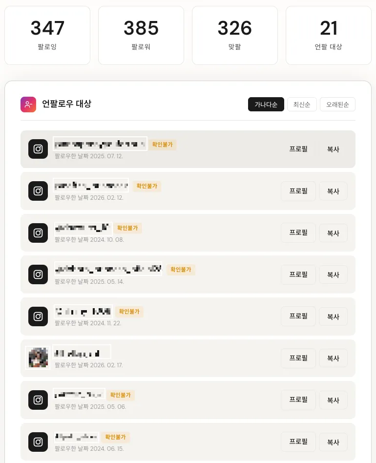 UnfollowLens 분석 결과 통계 대시보드